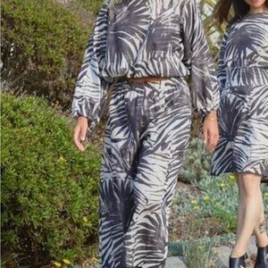 Bryn Walker linen cotton blend matching set with wide leg pants.